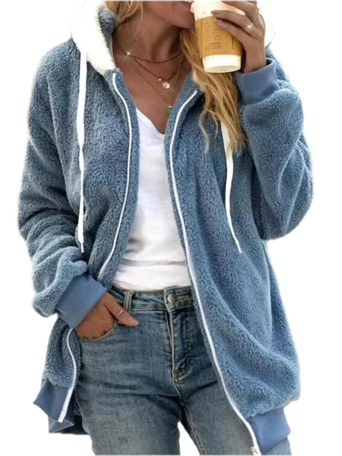 Full Size Cozy Fleece Zip-Up Hooded Jacket for Women Plus Size