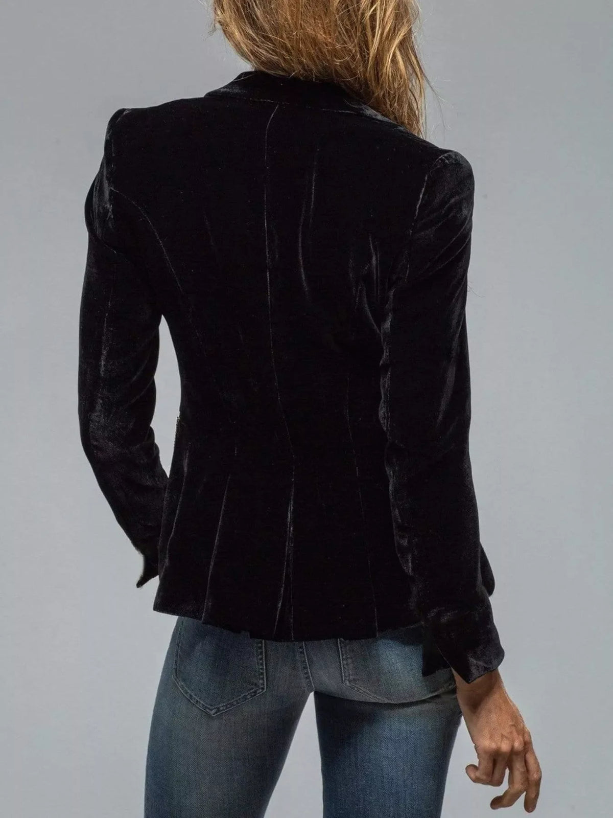 Women's Single Row Buttons Velvet Lapel Collar Button Up Blazer