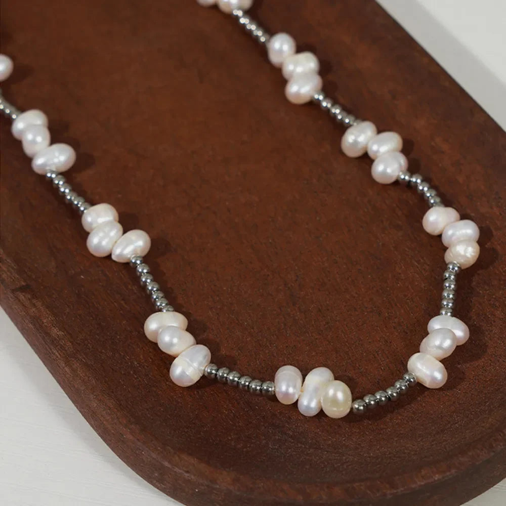 Freshwater Pearl Titanium Steel Bead Necklace – image 4 | Lilixa Trending Jewelry
