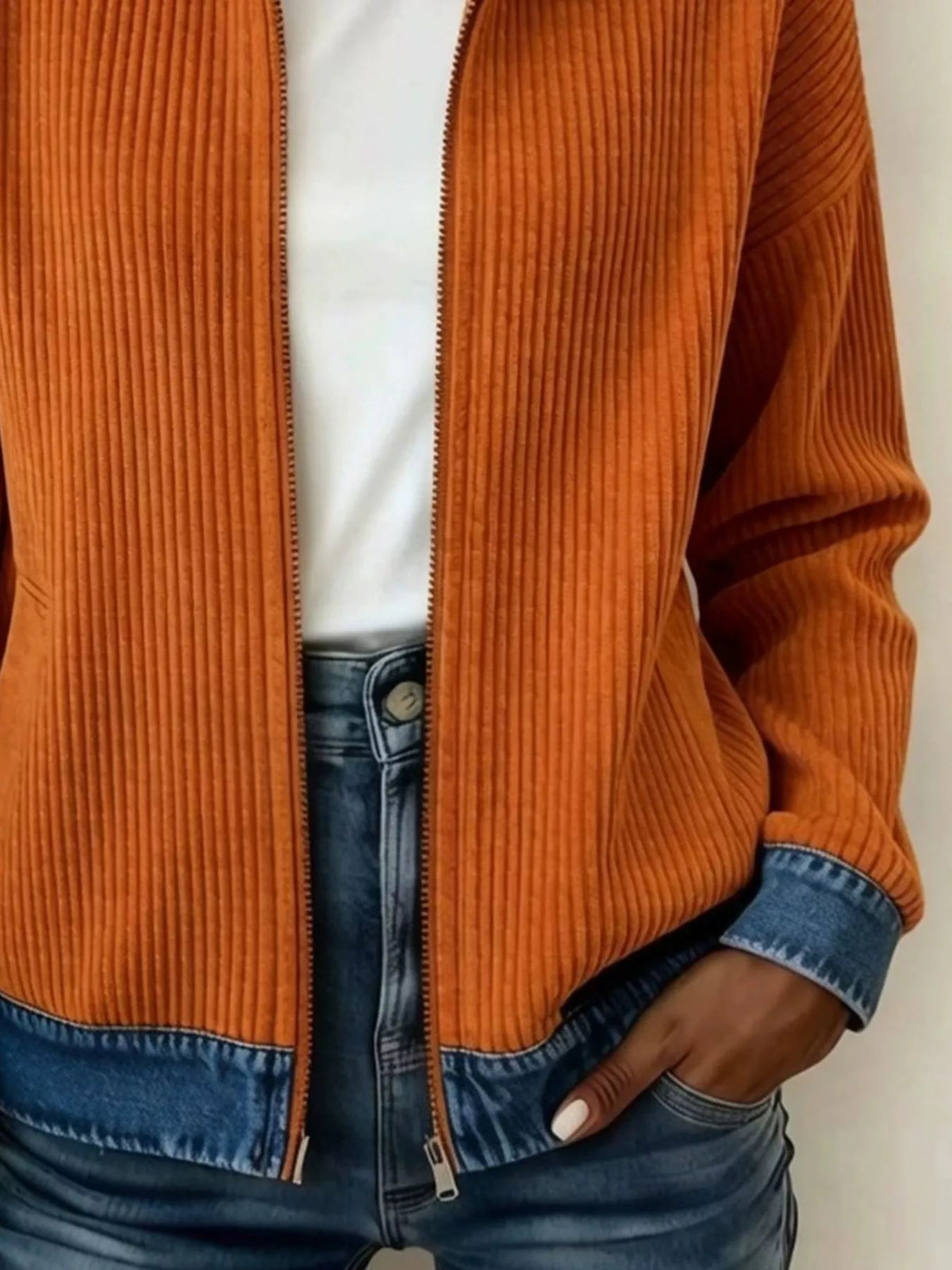 Contrast Denim Collar Knit Jacket