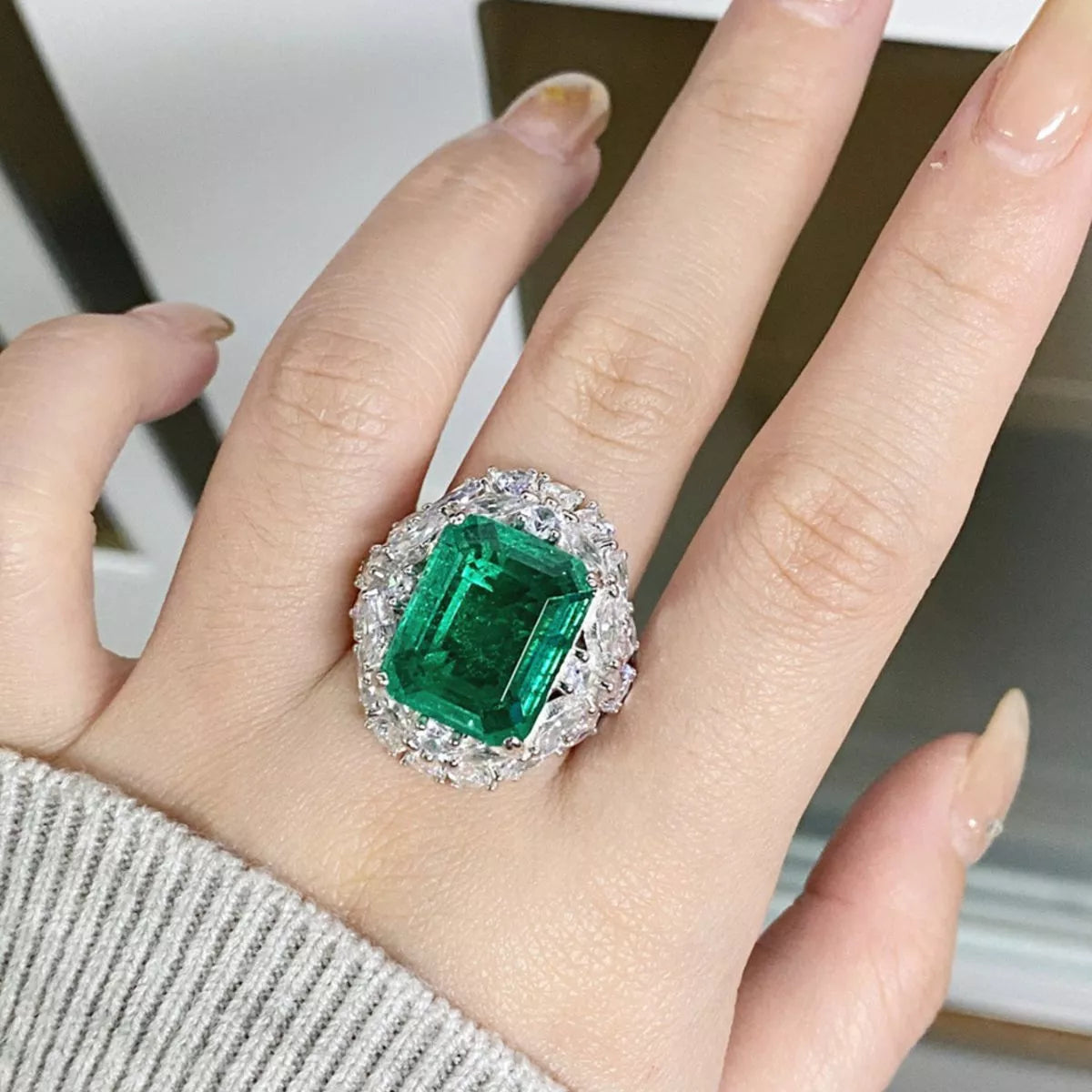 925 Sterling Silver Zircon Ring for Women in Dark Green