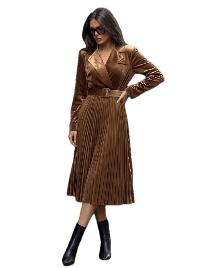 Velvet Pleated Midi Blazer Dress