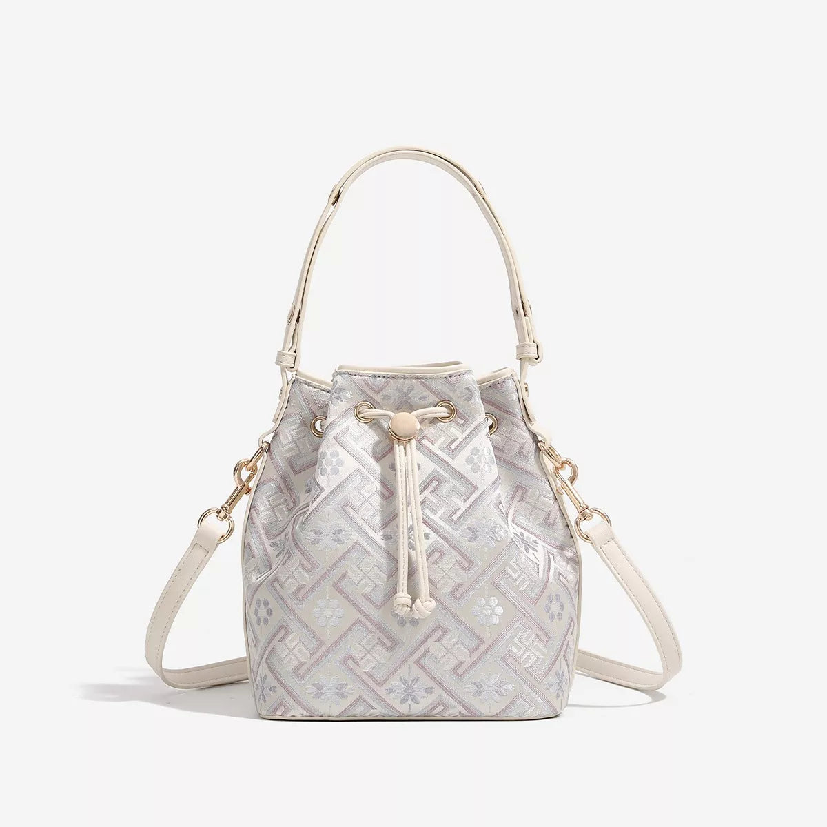 Geometric Drawstring Bucket Crossbody Bag for Women
