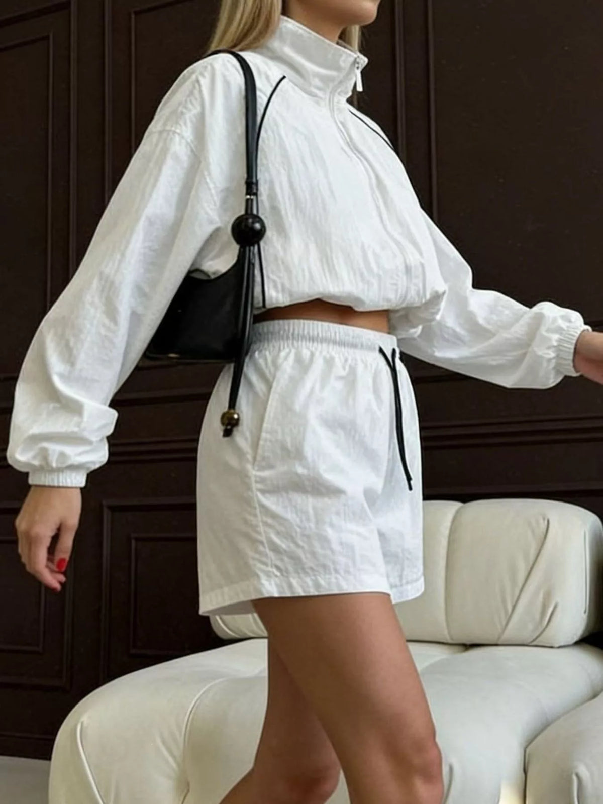 Zip-Up Jacket and Shorts Two-Piece Set for Women