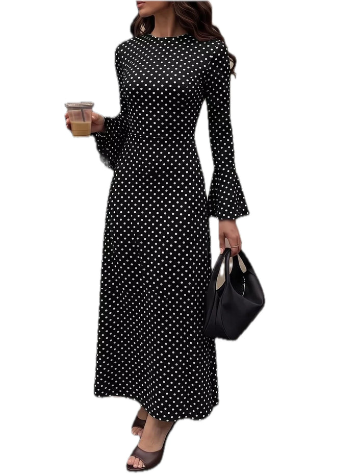 Polka Dot Flare Sleeve Maxi Dress for Women