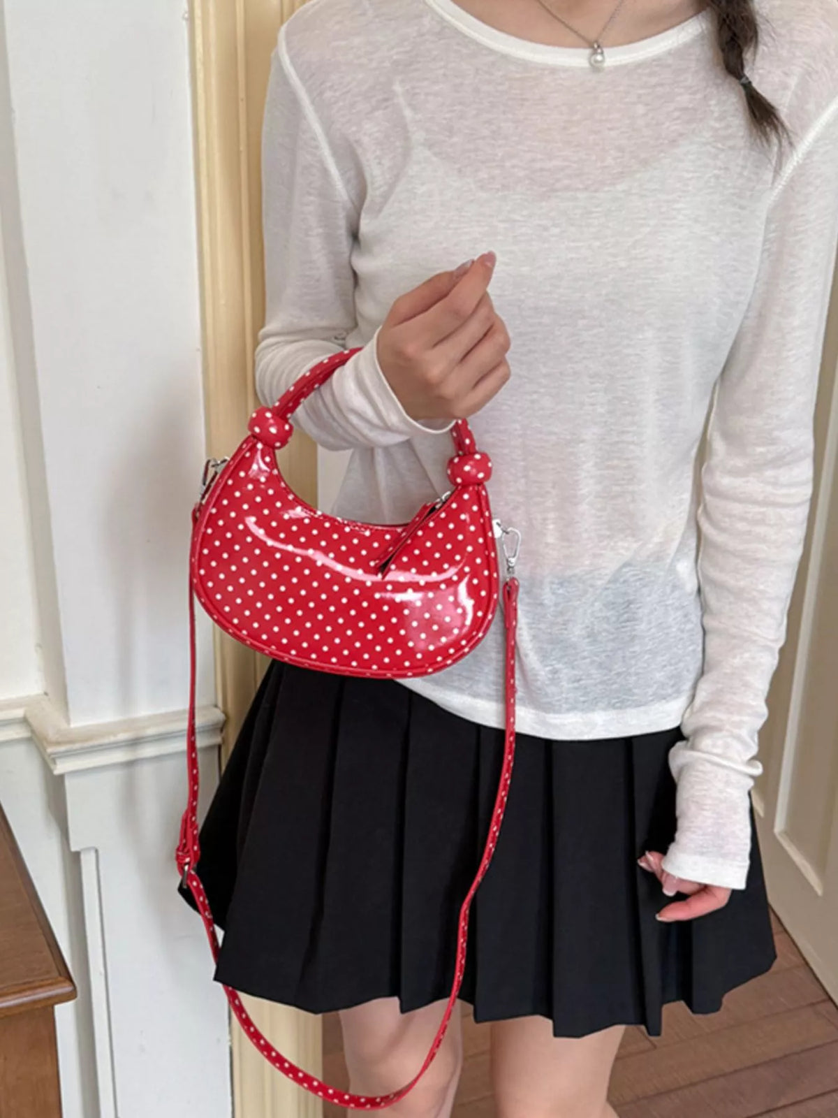 Polka Dot Crescent Crossbody Bag