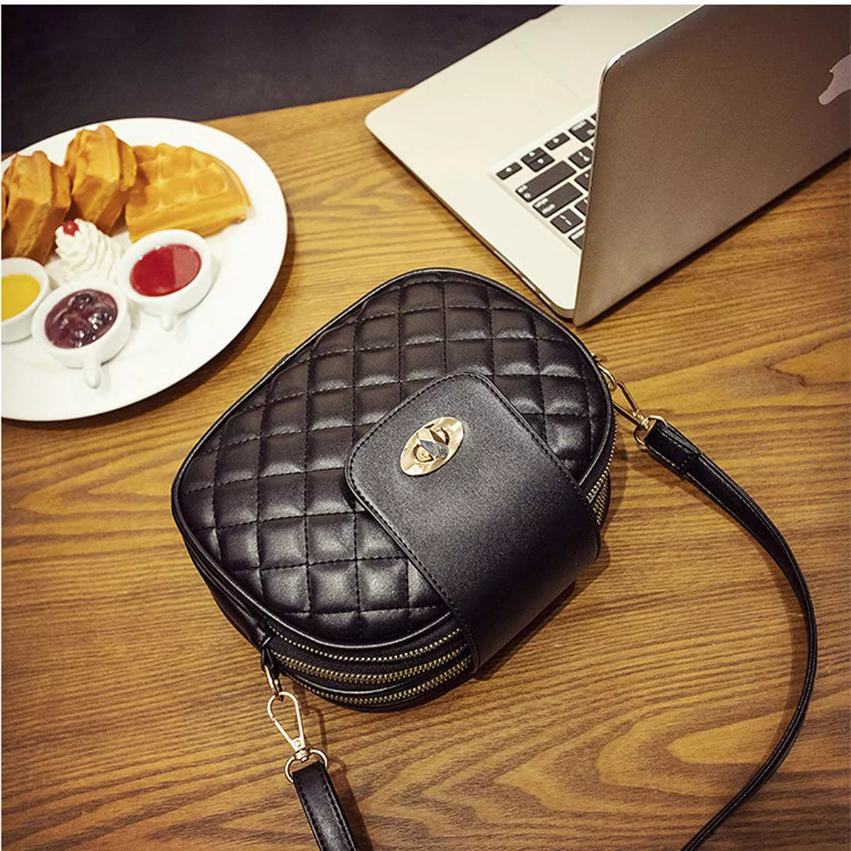 Quilted Turn Lock Crossbody Bag for Women