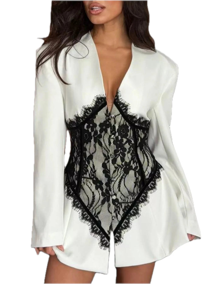 Women's Lace Detail Long Sleeve Blazer