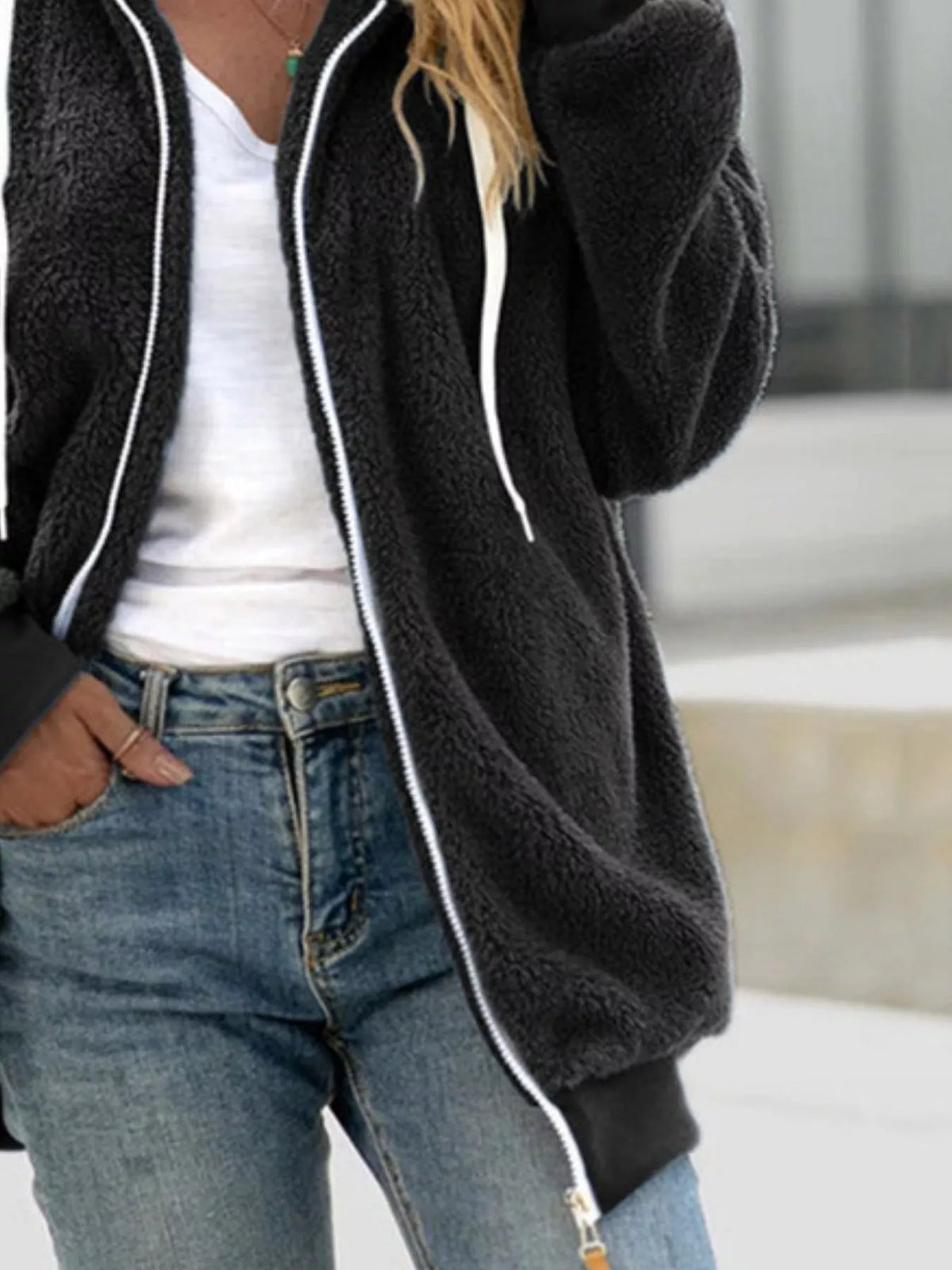 Cozy Fleece Zip-Up Hooded Jacket Plus Size