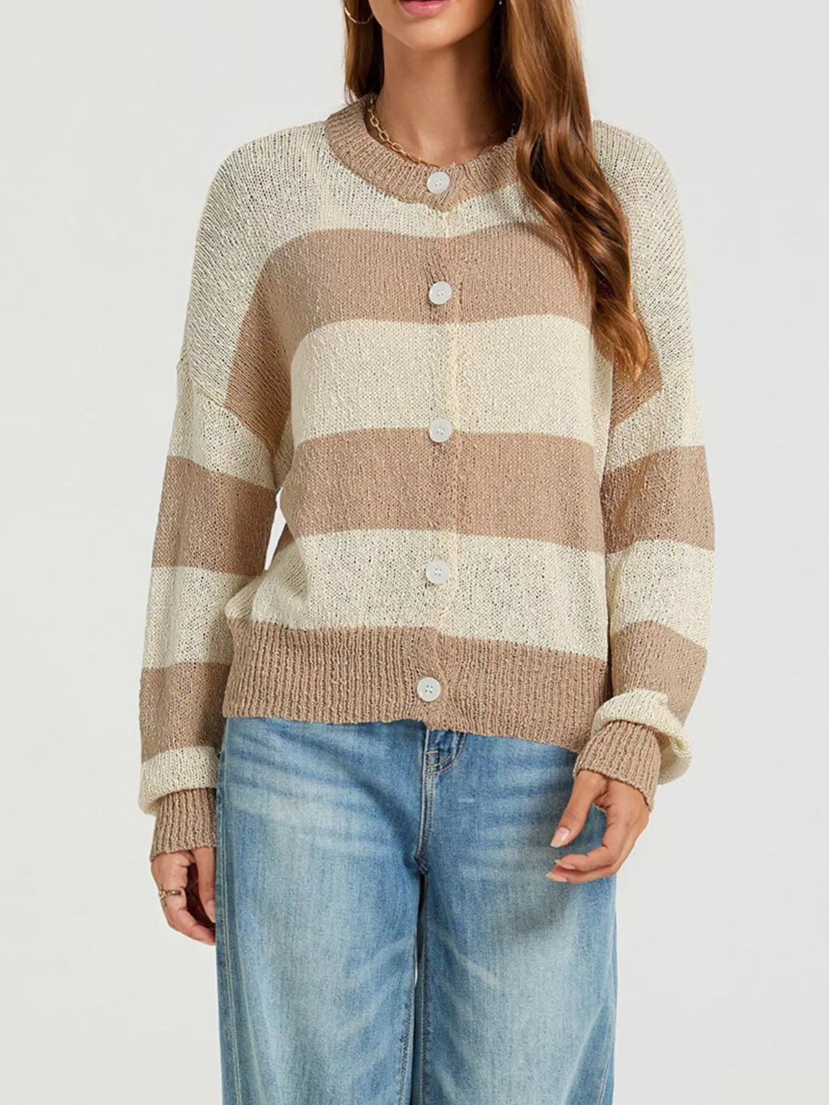 Casual Striped Button Down Knit Cardigan