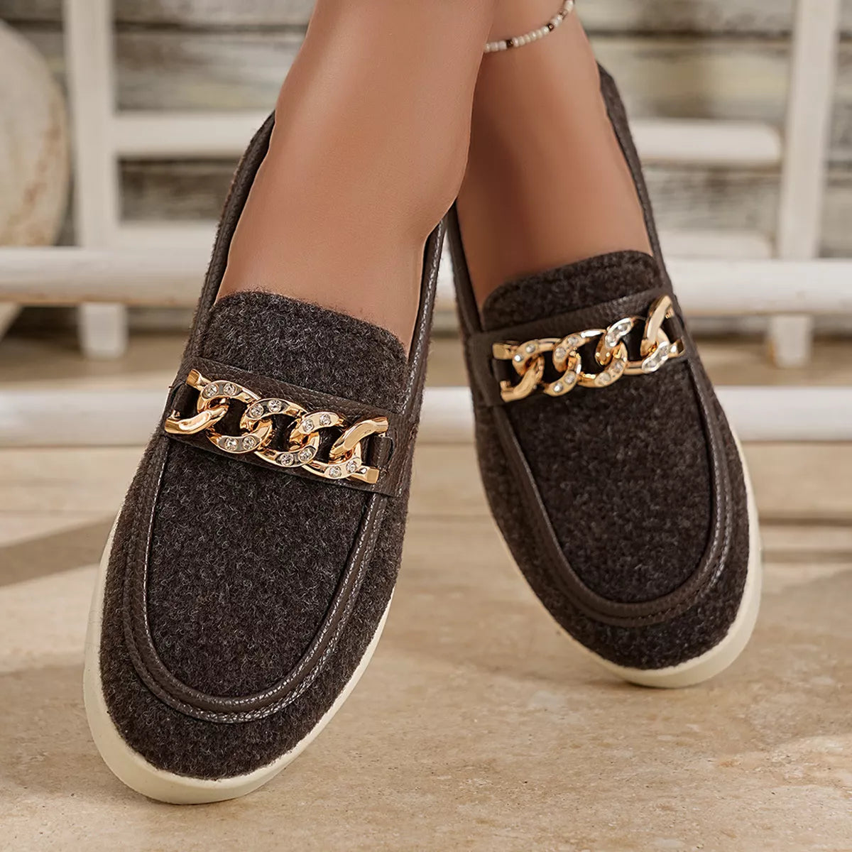 Chain Detail Platform Slip-On Shoes