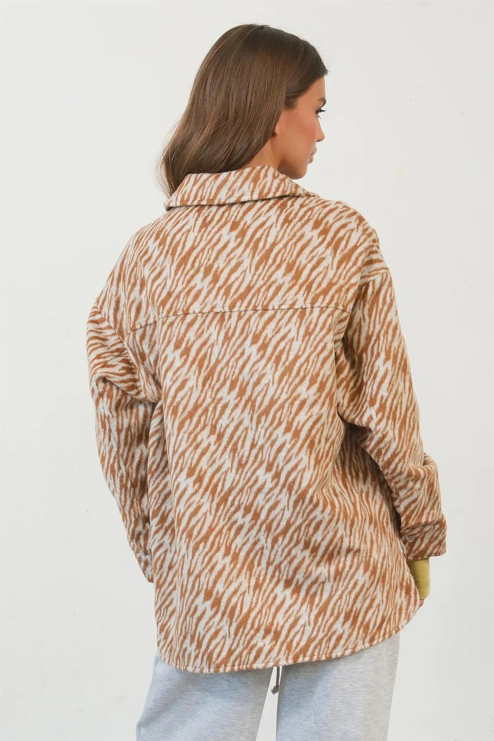 HYFVE Zebra Snap Down Shacket in Camel