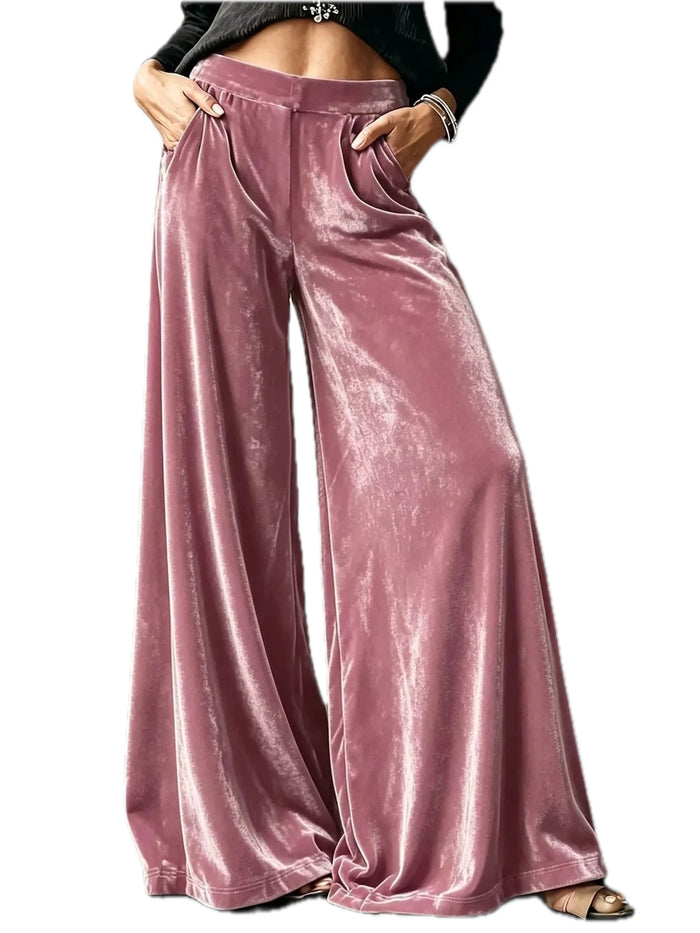 High Waisted Velvet Wide Leg Pants Plus Size