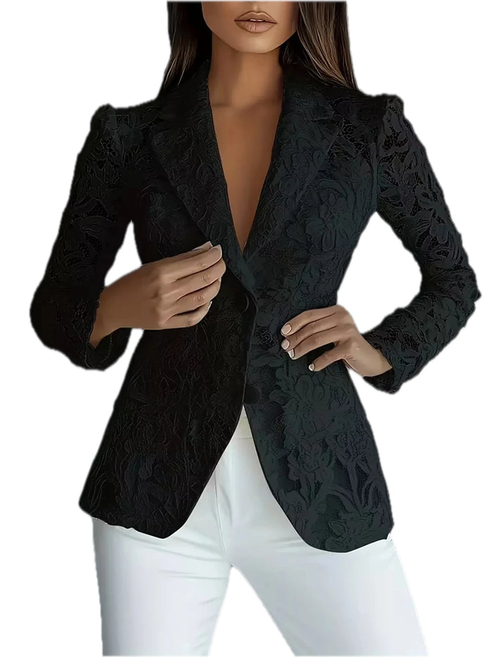 Women's Lace Button Up Fitted Blazer