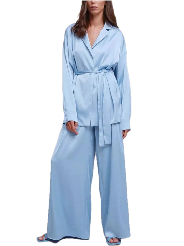 Satin Long Sleeve Shirt and Pants Set