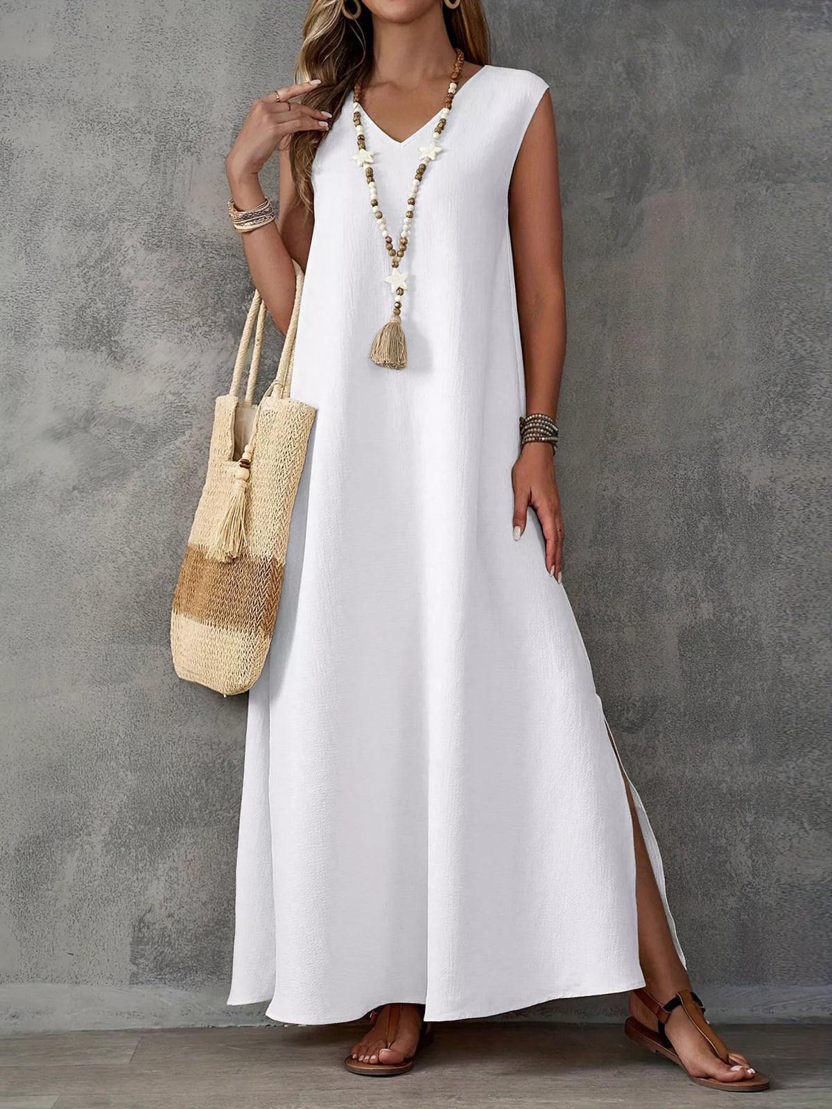 V-Neck Side Slit Maxi Dress