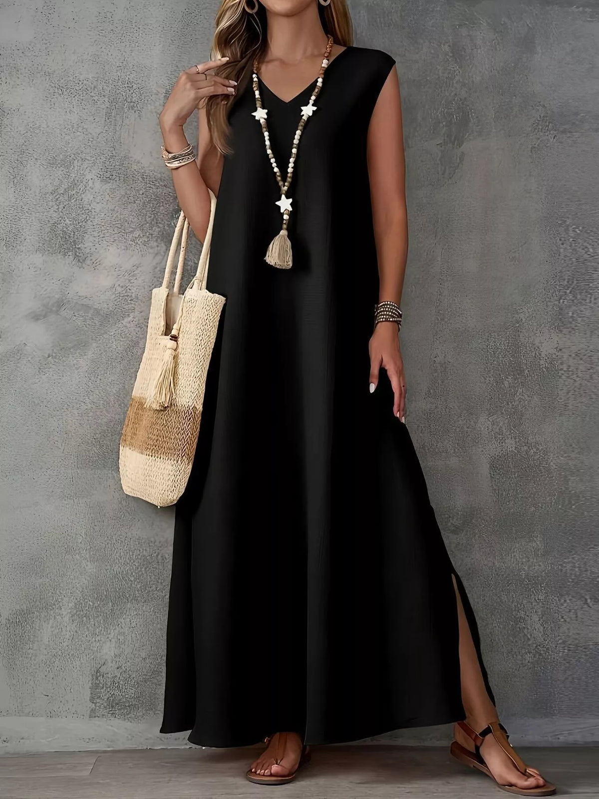 V-Neck Side Slit Maxi Dress