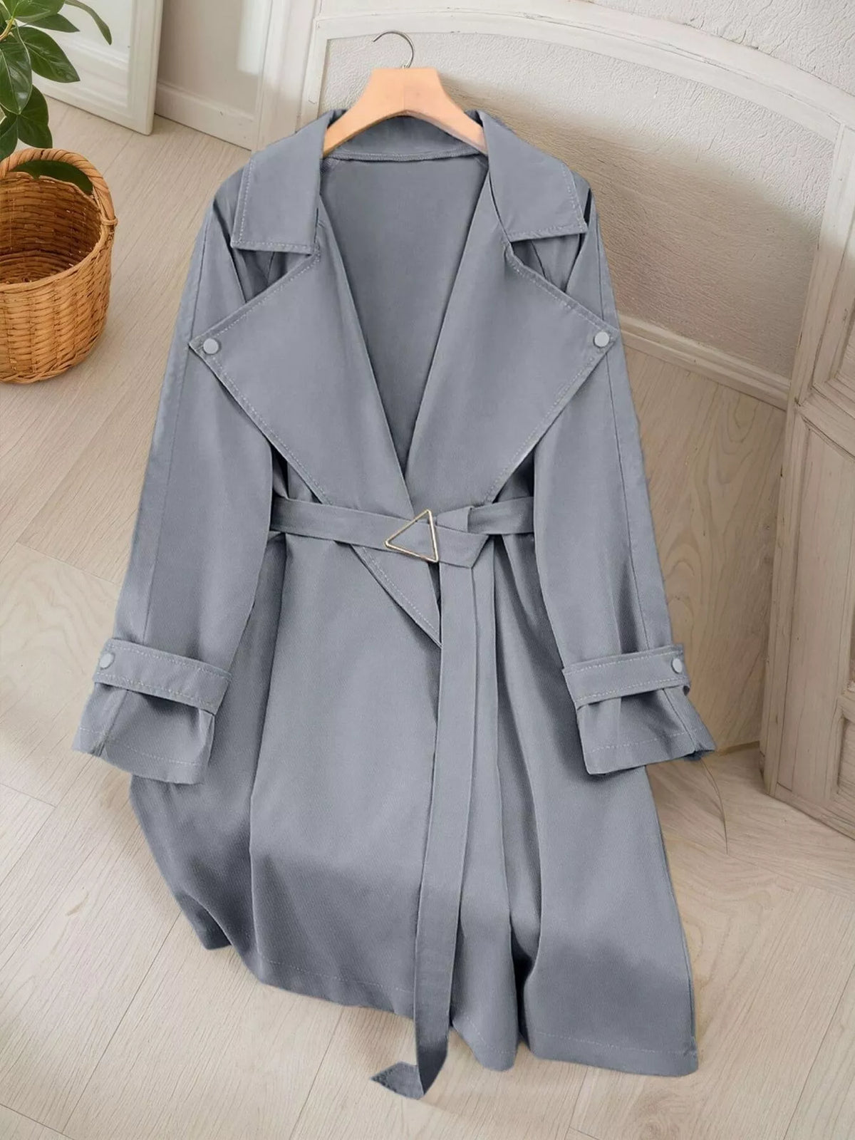 Women's Lapel Collar Longline Trench Coat