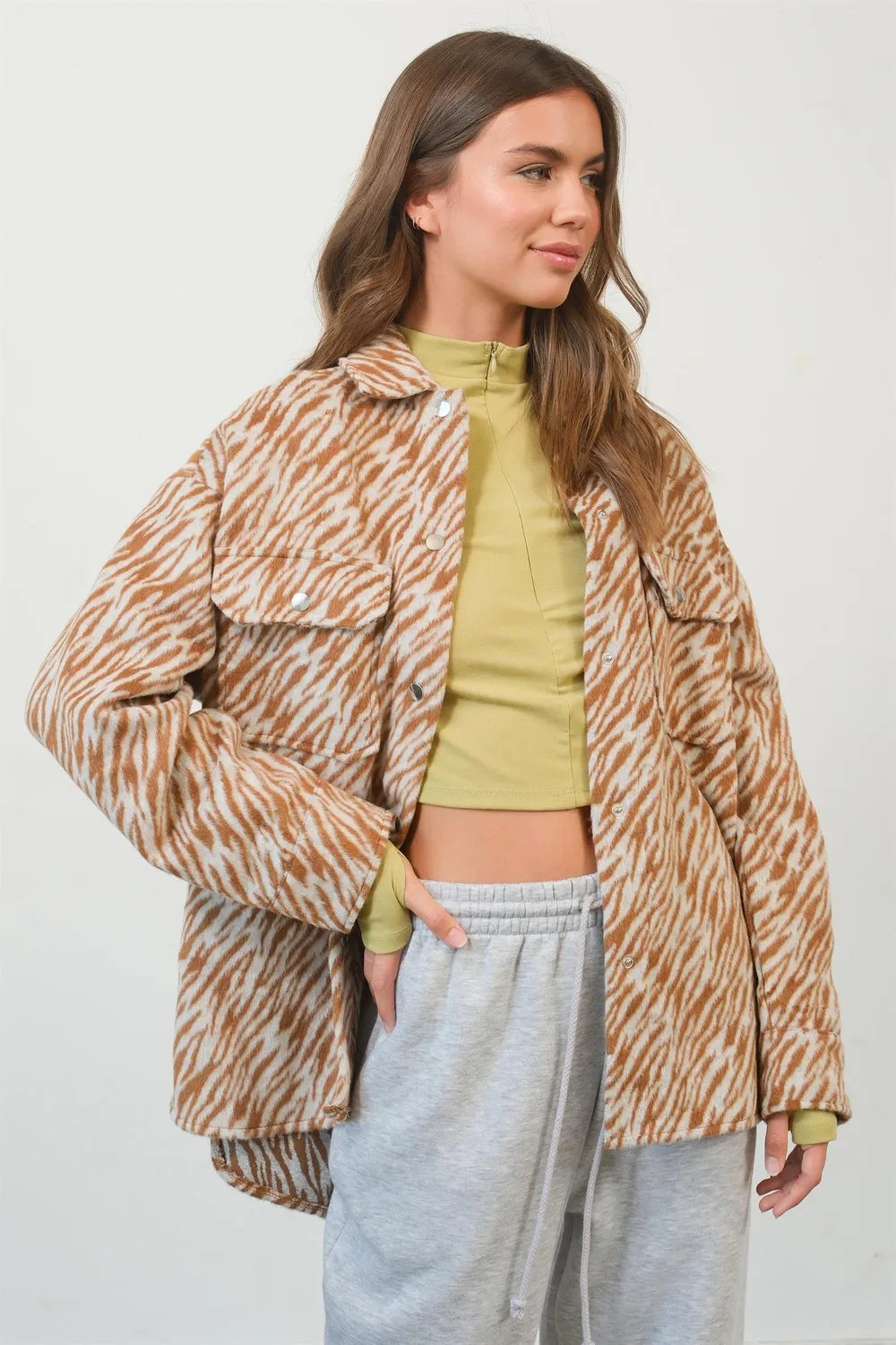 HYFVE Zebra Snap Down Shacket in Camel