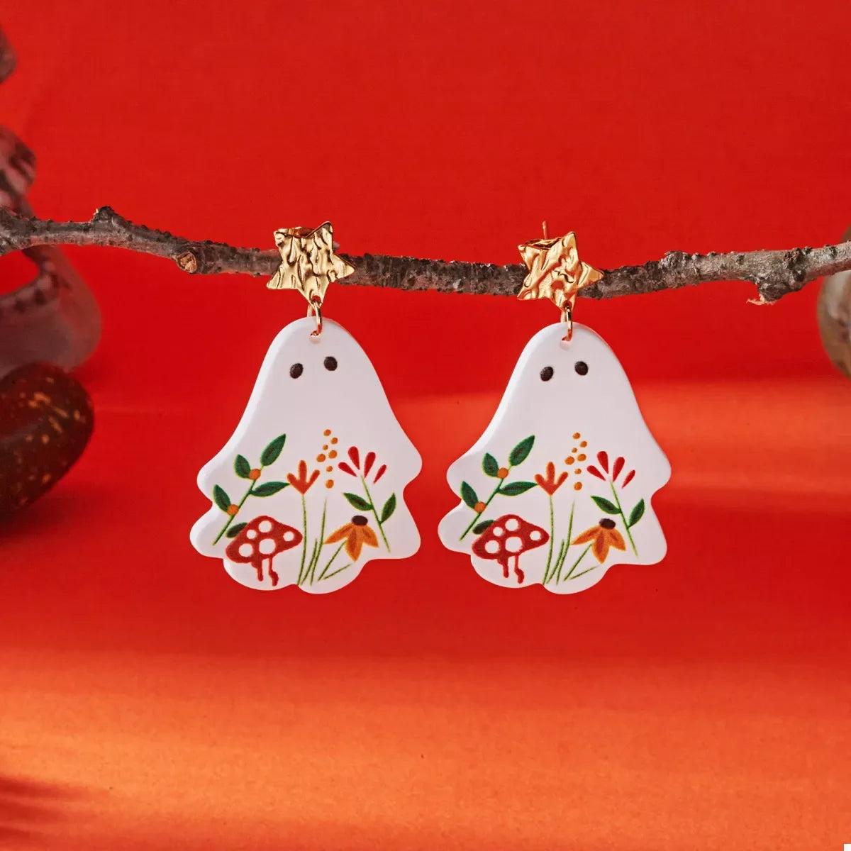 Whimsical Ghost Earrings for Women with Floral Design