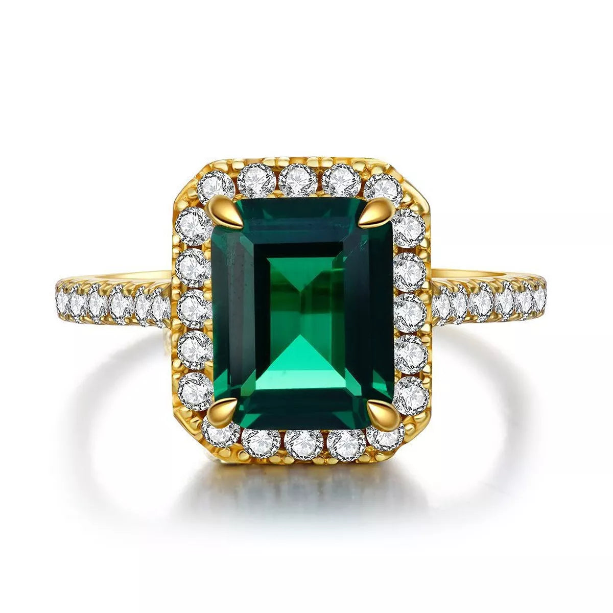 18K Gold-Plated 925 Sterling Silver Zircon Geometric Ring for Women in Dark Green