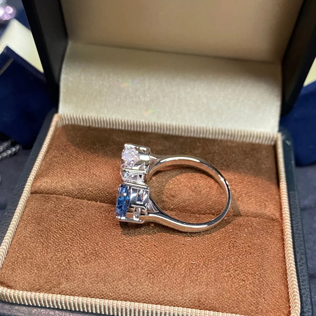 Heart and Teardrop Shaped Dual-Stone Open Ring for Women
