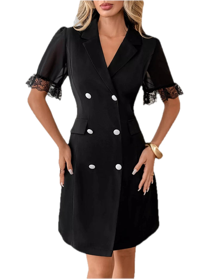 Women's Lace Detail Double Breasted Blazer Dress