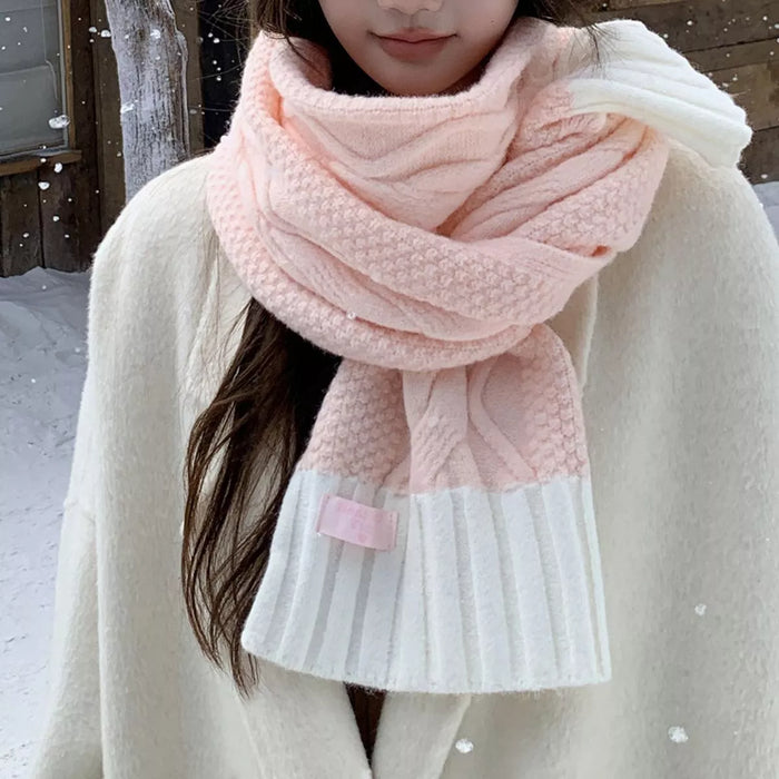 Two-Tone Cable Knitted Scarf for Women