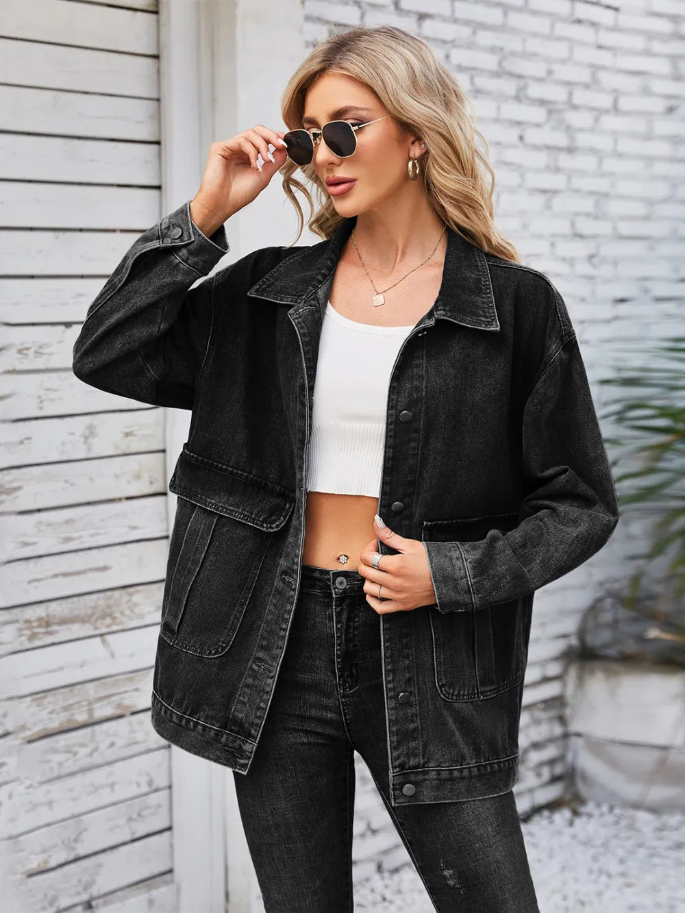 Rayon Long Sleeve Denim Jacket
