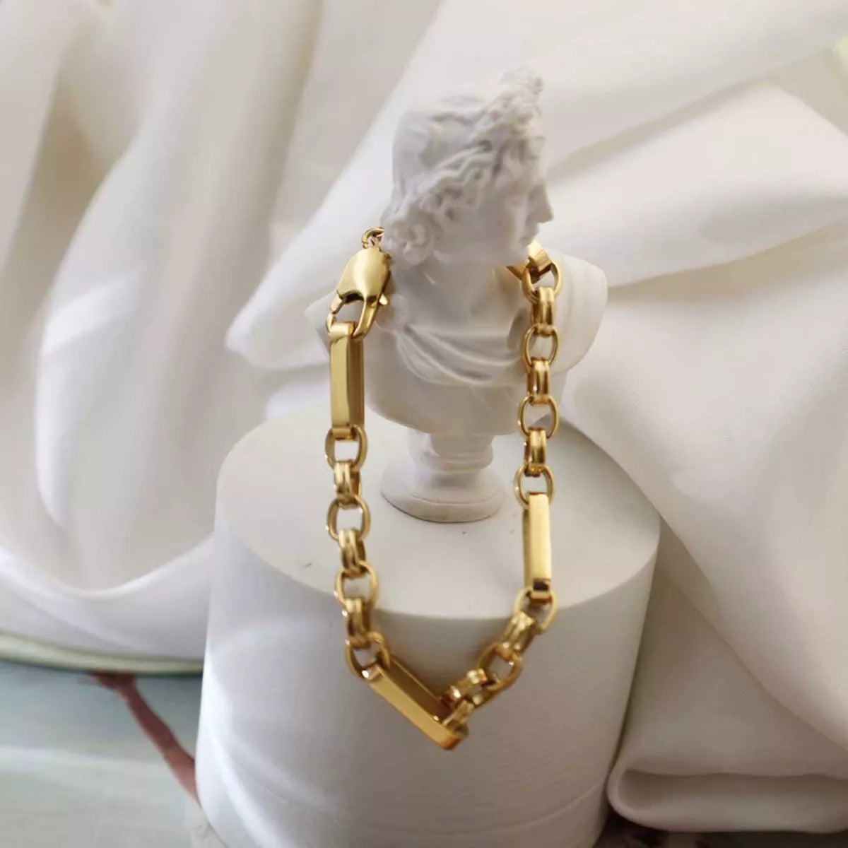 18K Gold-Plated Chunky Gold Chain Link Bracelet for Women