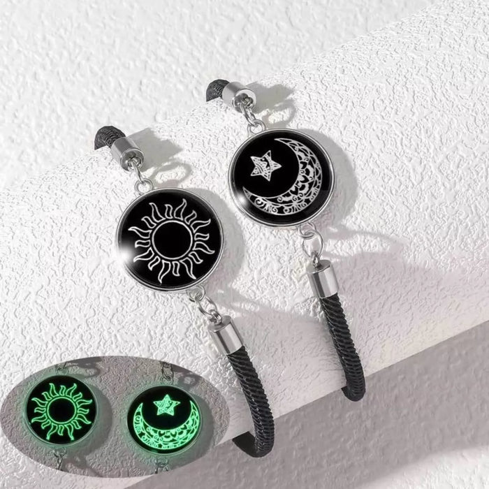 2-Piece Glow-in-the-Dark Sun Moon Bracelet for Women
