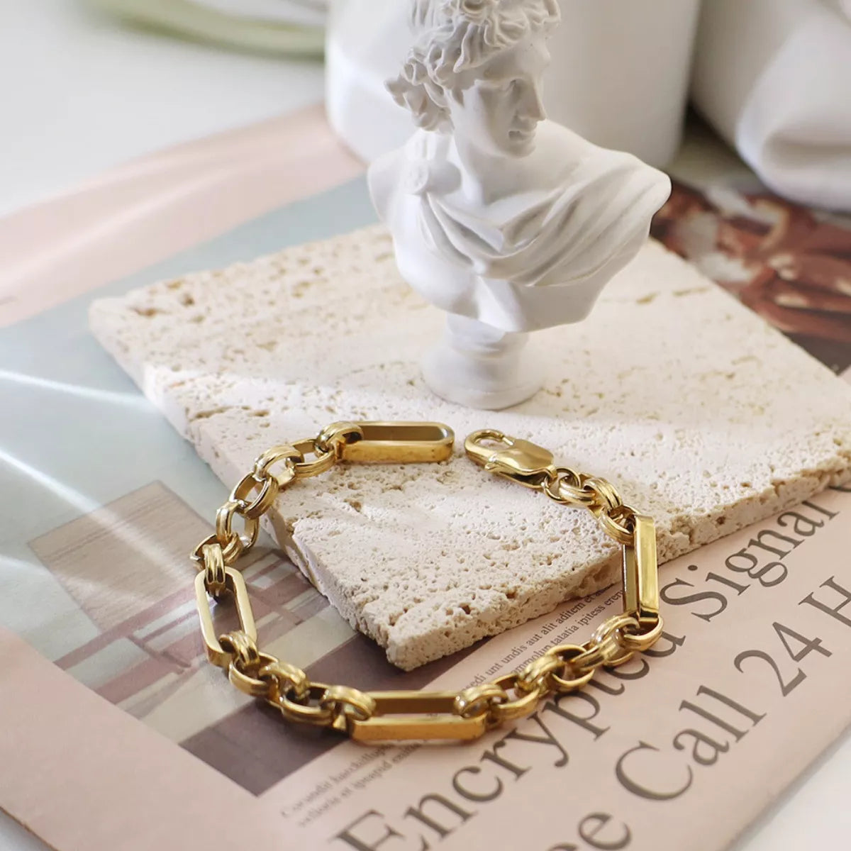 18K Gold-Plated Chunky Gold Chain Link Bracelet for Women