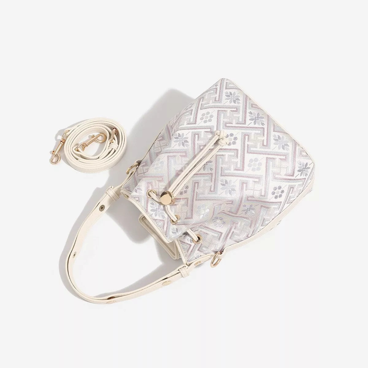 Geometric Drawstring Bucket Crossbody Bag for Women