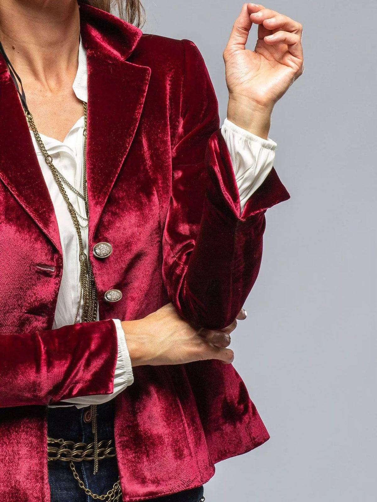 Women's Single Row Buttons Velvet Lapel Collar Button Up Blazer