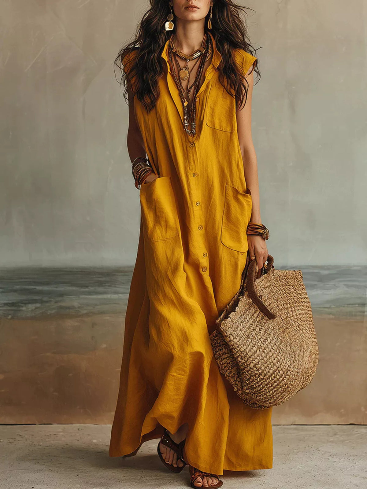 Linen Button Down Maxi Dress