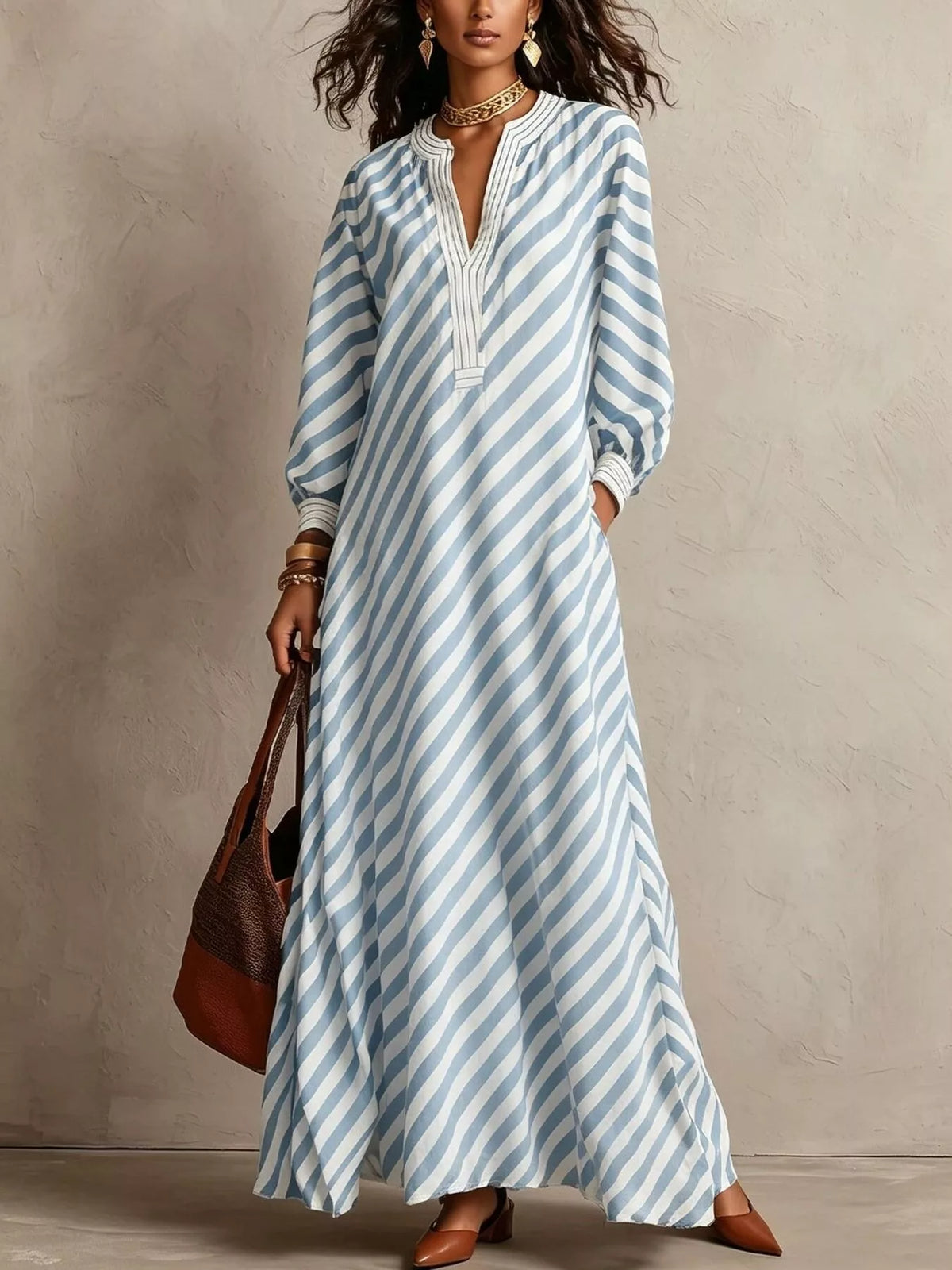 Striped Long Sleeve Maxi Dress
