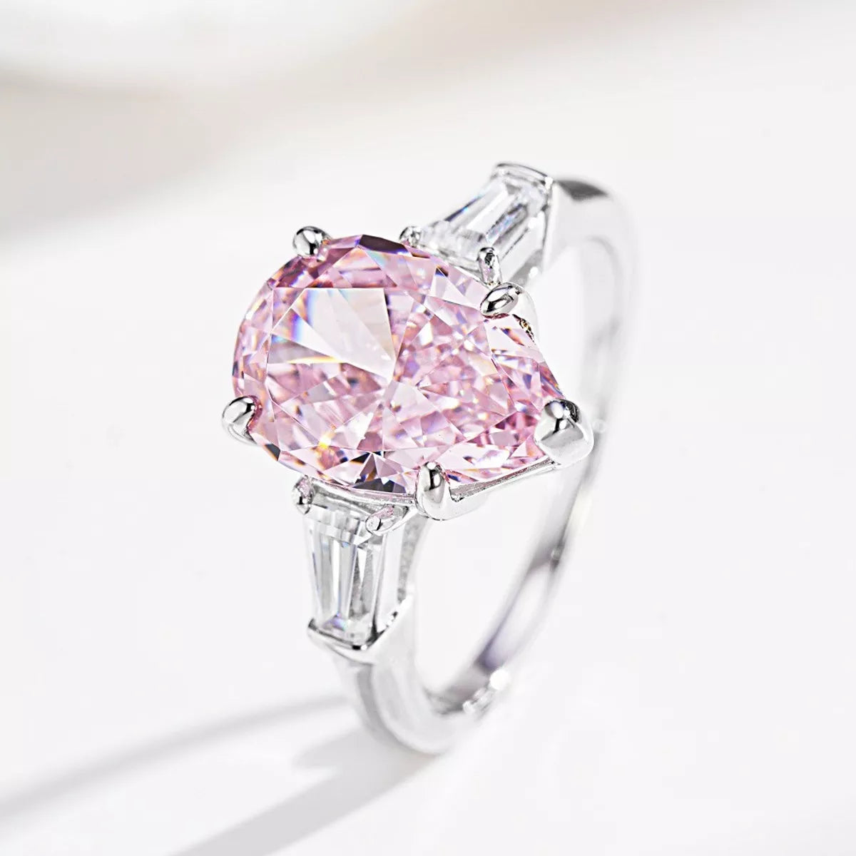 Side Stones 925 Sterling Silver Zircon Teardrop Ring for Women