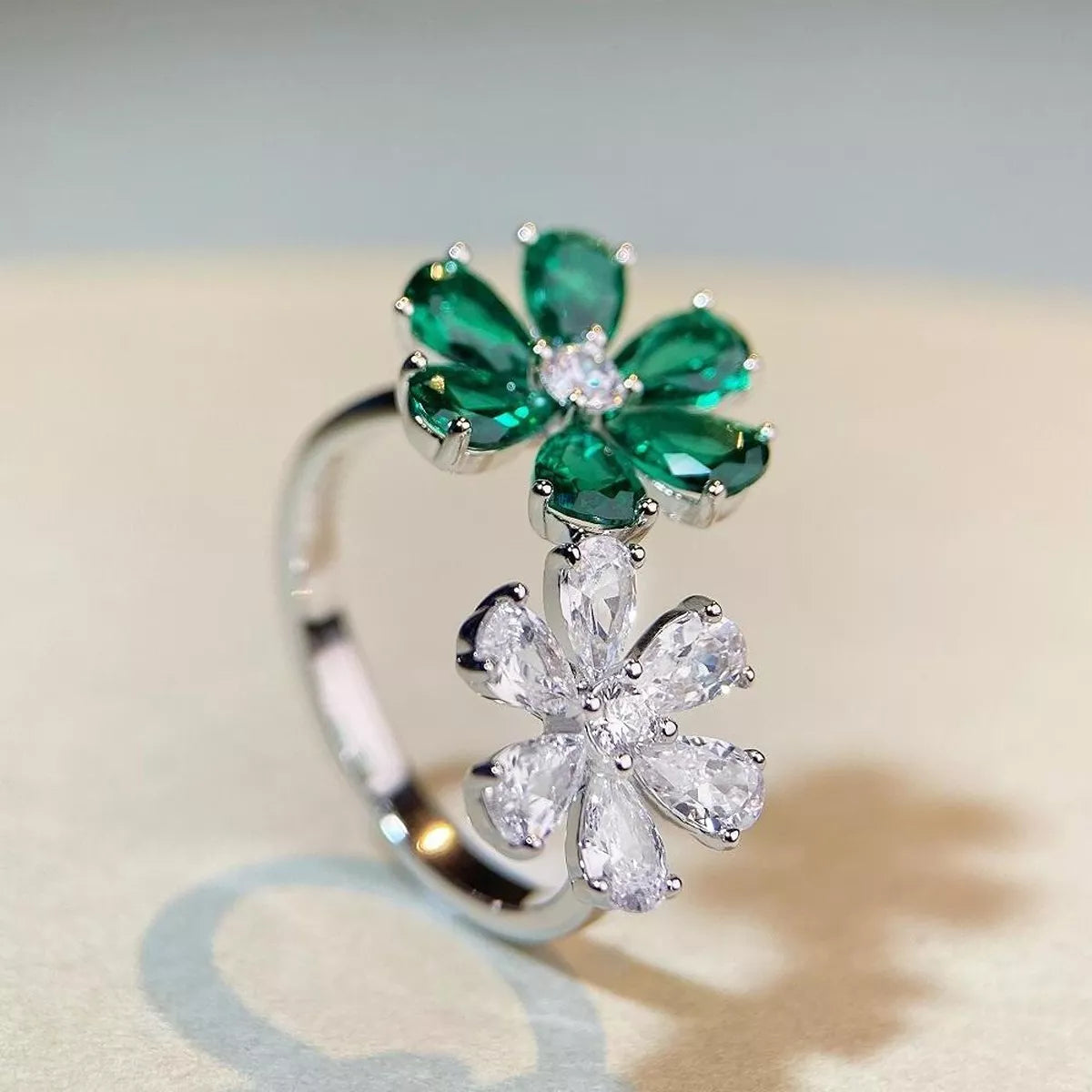 925 Sterling Silver Zircon Flower Ring for Women