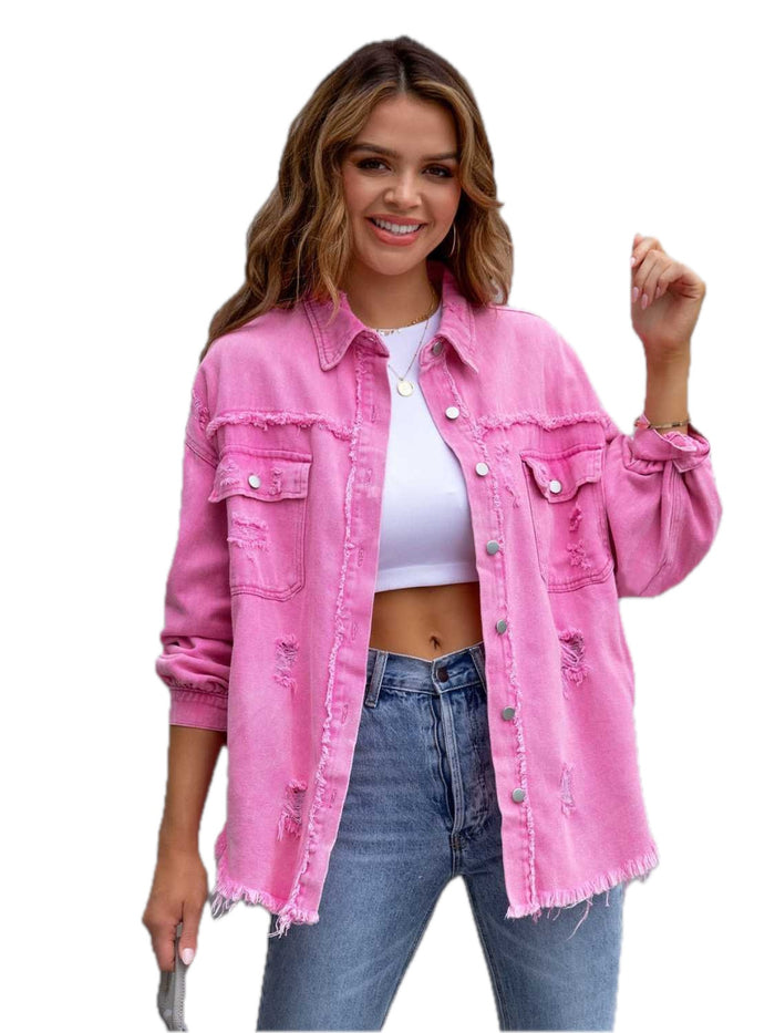 Distressed Drop Shoulder Denim Jacket