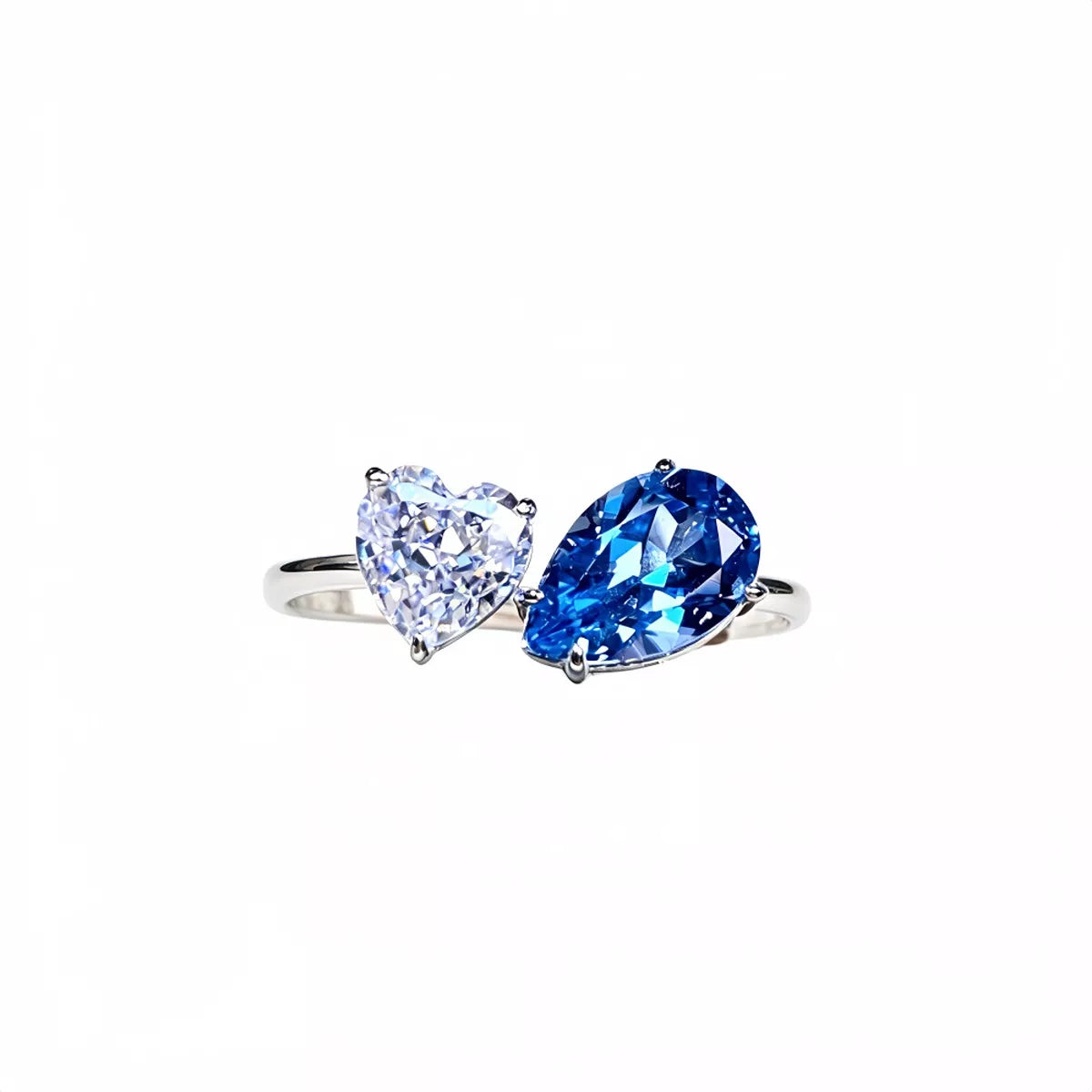 Heart and Teardrop Shaped Dual-Stone Open Ring for Women