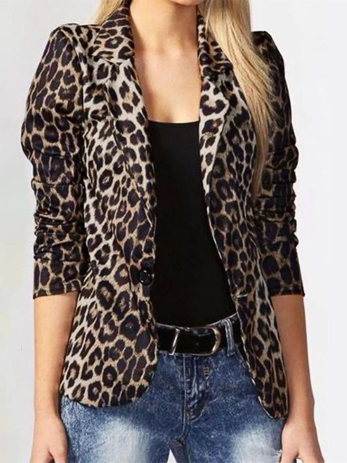 Leopard One Button Blazer