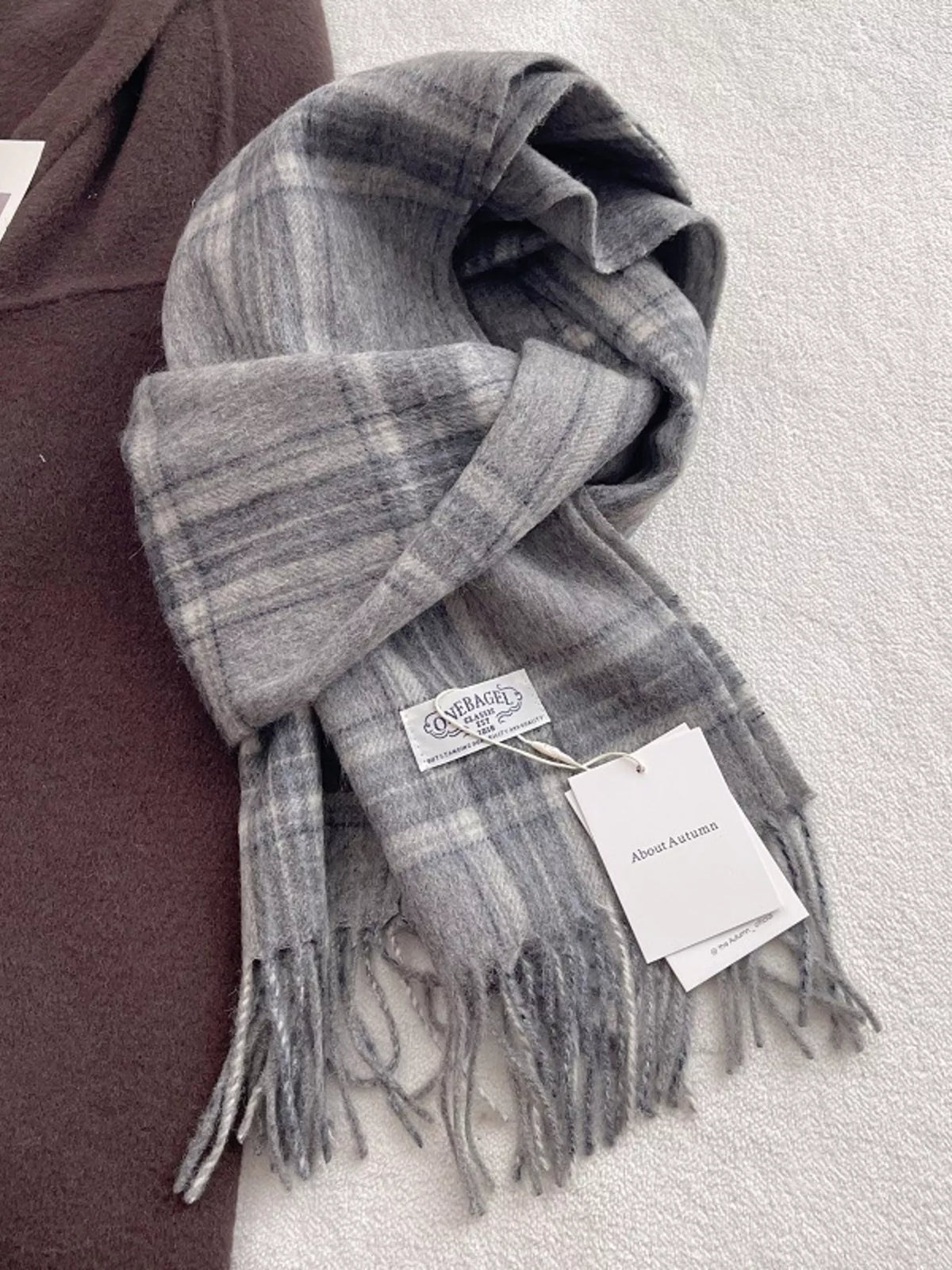 100% Wool Plaid Fringe Scarf for Women