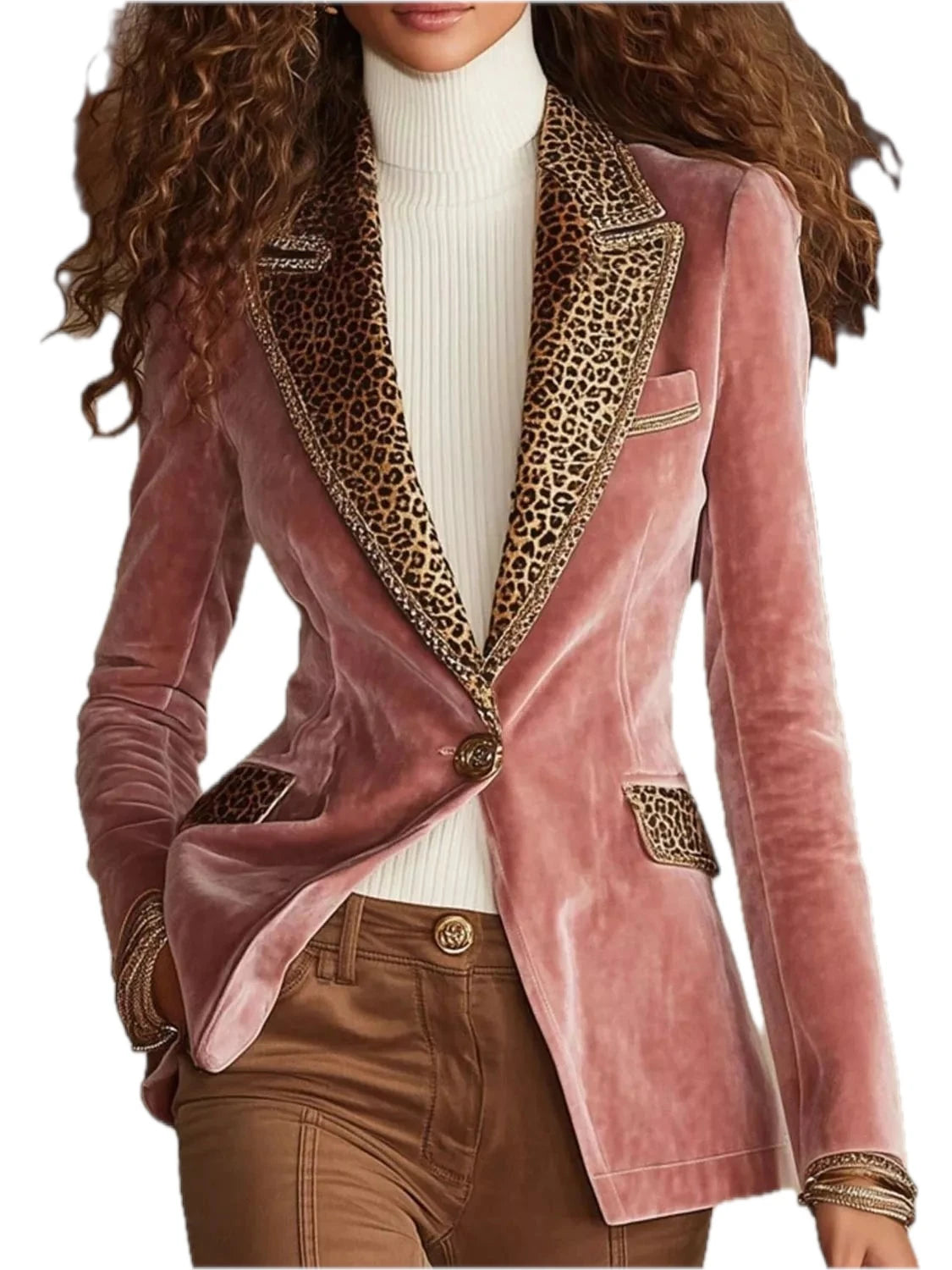 Leopard One Button Blazer Plus Size