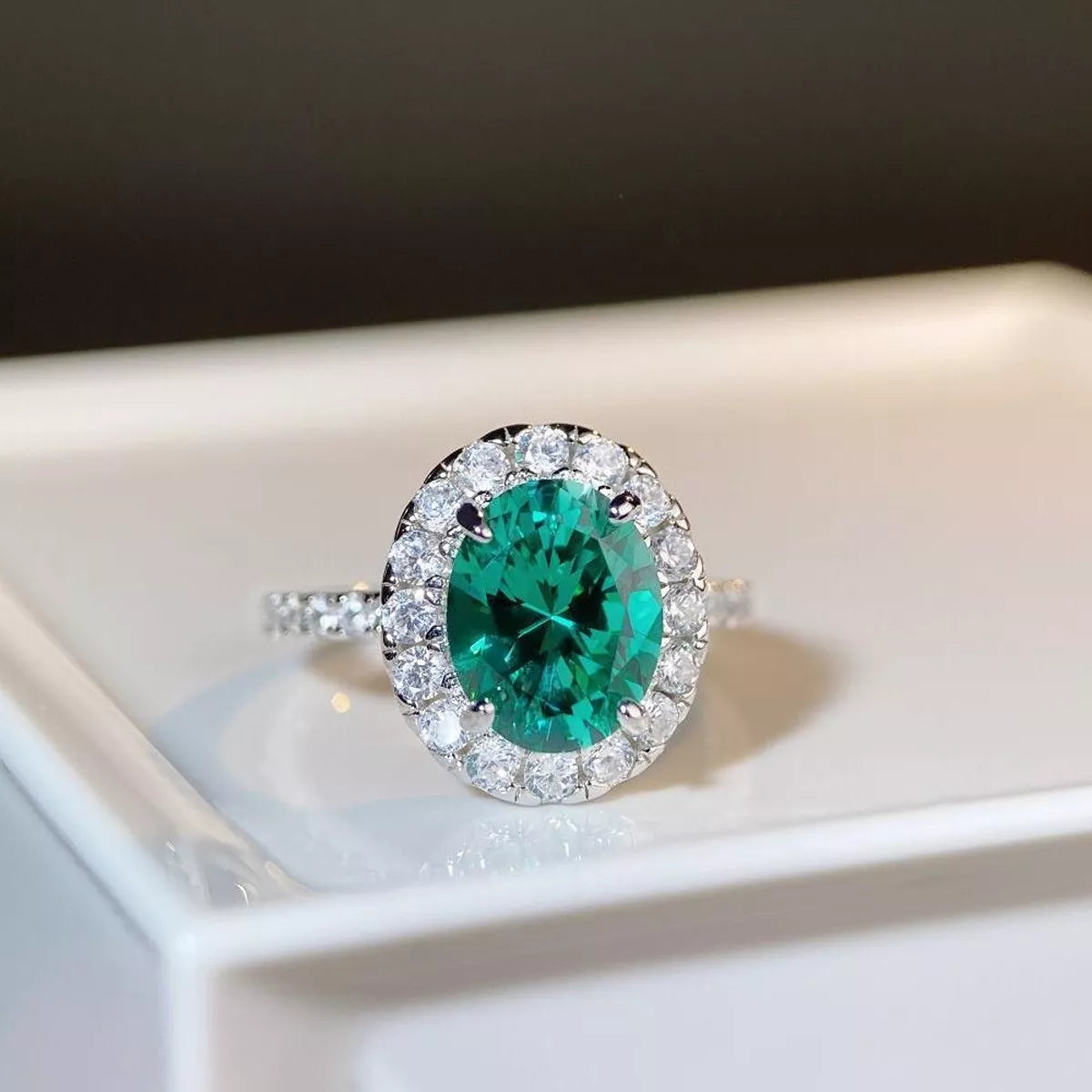 925 Sterling Silver Oval Zircon Ring for Women