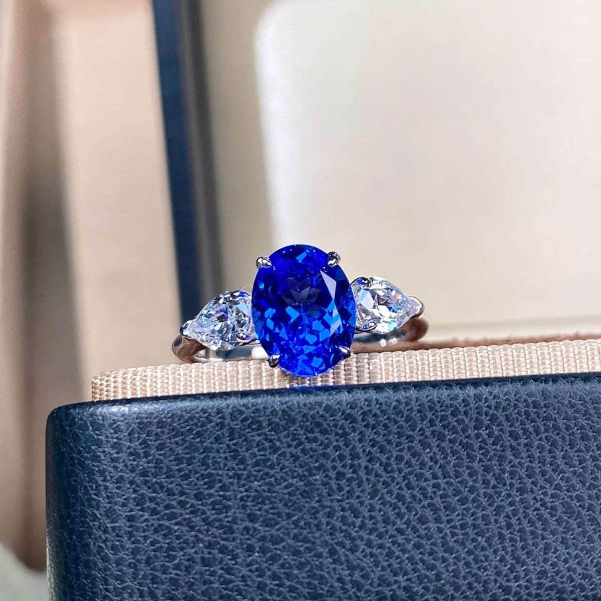 925 Sterling Silver Zircon Ring for Women in Blue