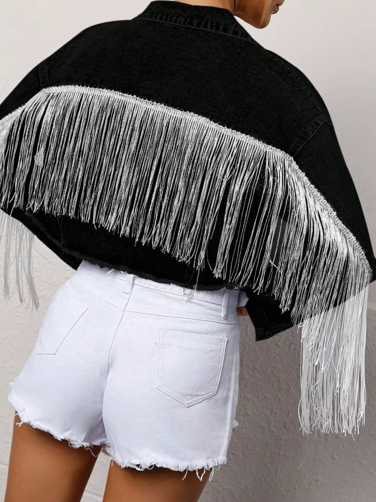 Fringe Cropped Denim Jacket