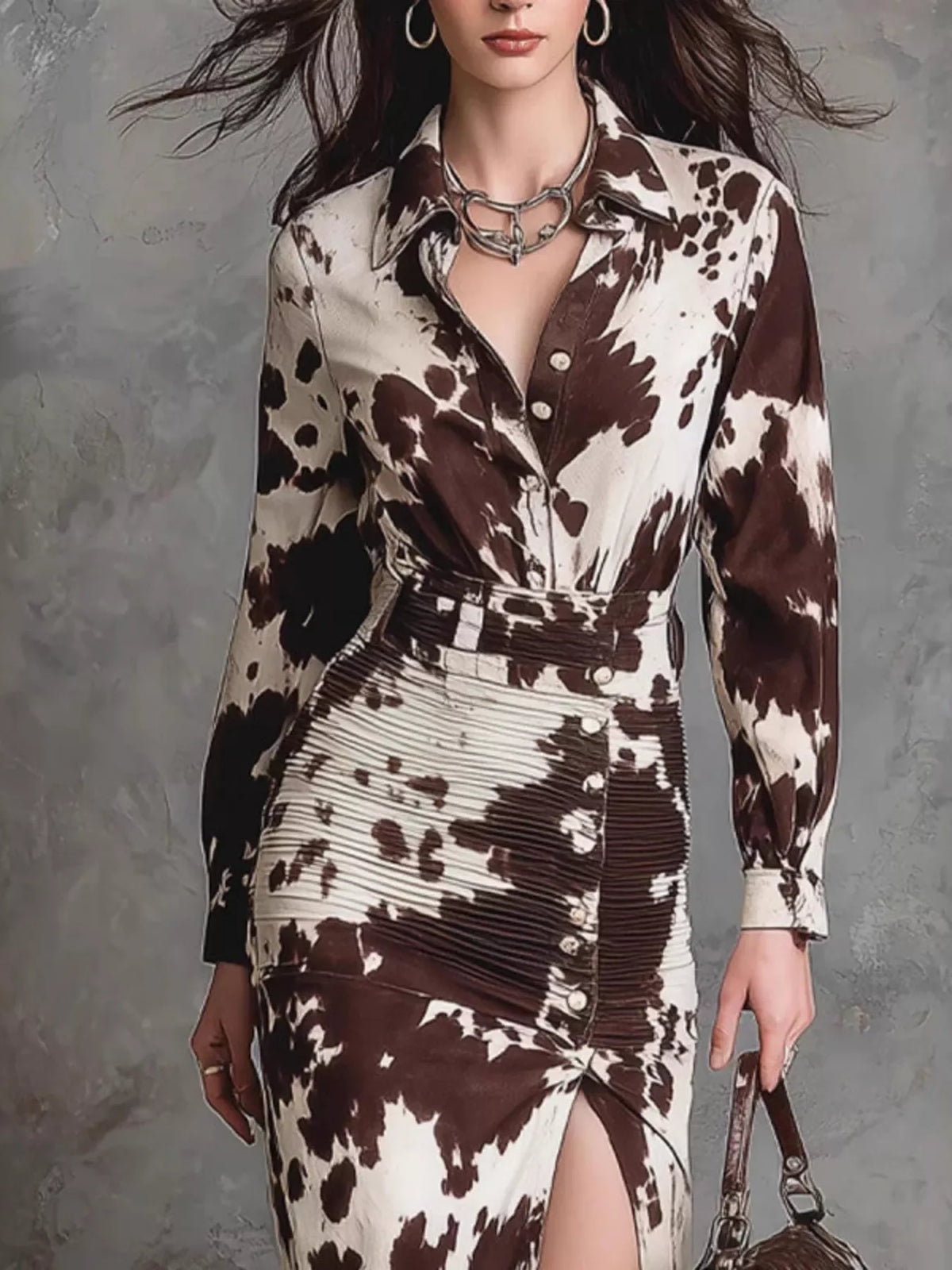 Cow Print Shirt Maxi Dress
