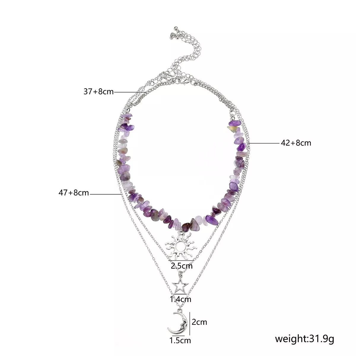 3 Piece Sun Moon Star Pendant Necklace for Women