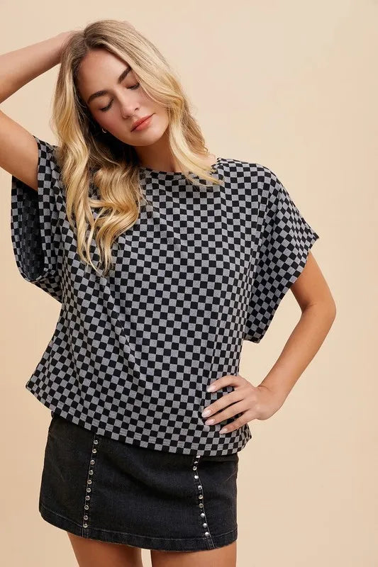 Annie Wear Checkered Short Sleeve T-Shirt in Black