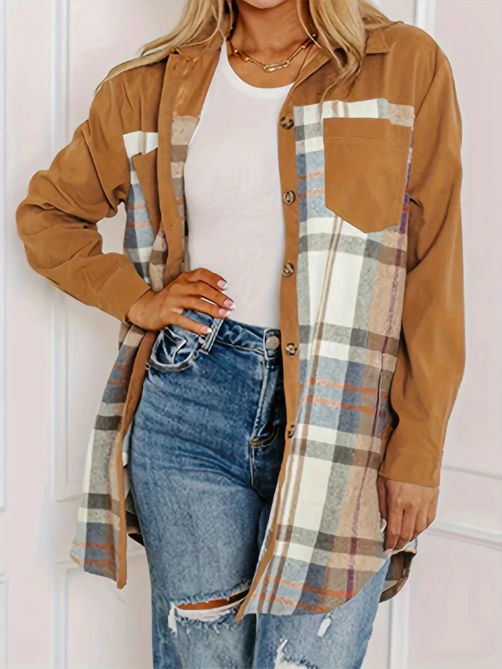 Plaid Collared Jacket in Caramel